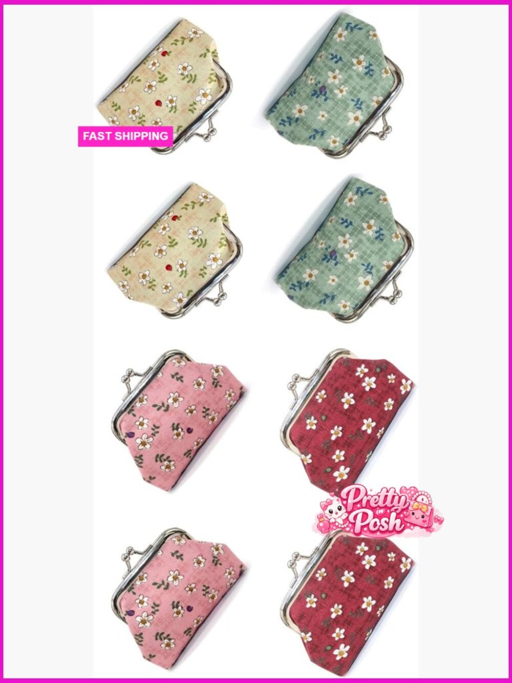 Canvas Kiss Lock Coin Pouch Mini Wallet Floral Storage Bag